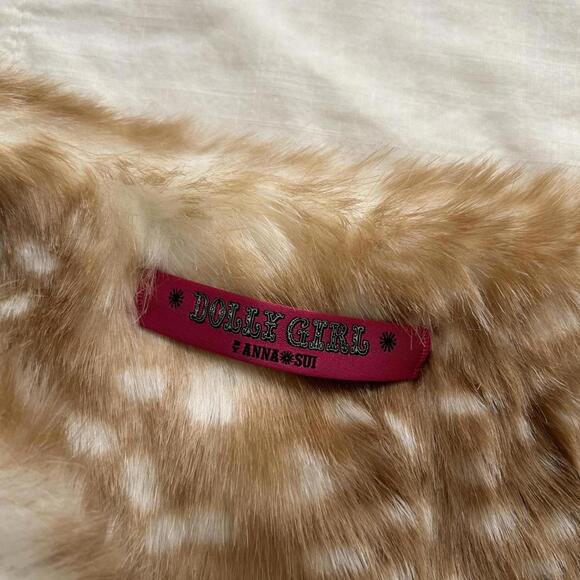 Anna Sui Dollygirl Bambi deer print faux fur neck scarf black gold jewel pins - Picture 2 of 7